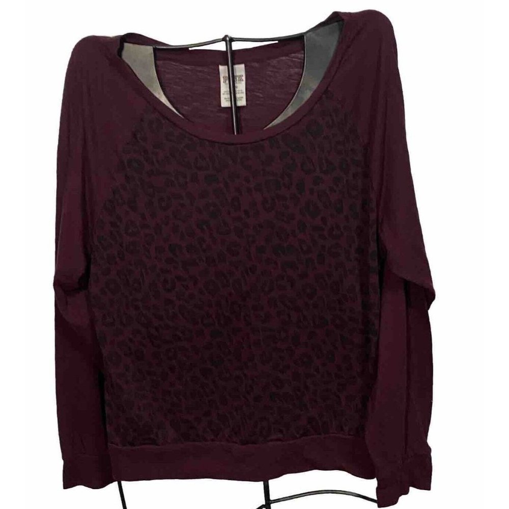 Pink By Victoria’s Secret Burgundy Size Medium Leopard Long Sleeve Knit Shirt